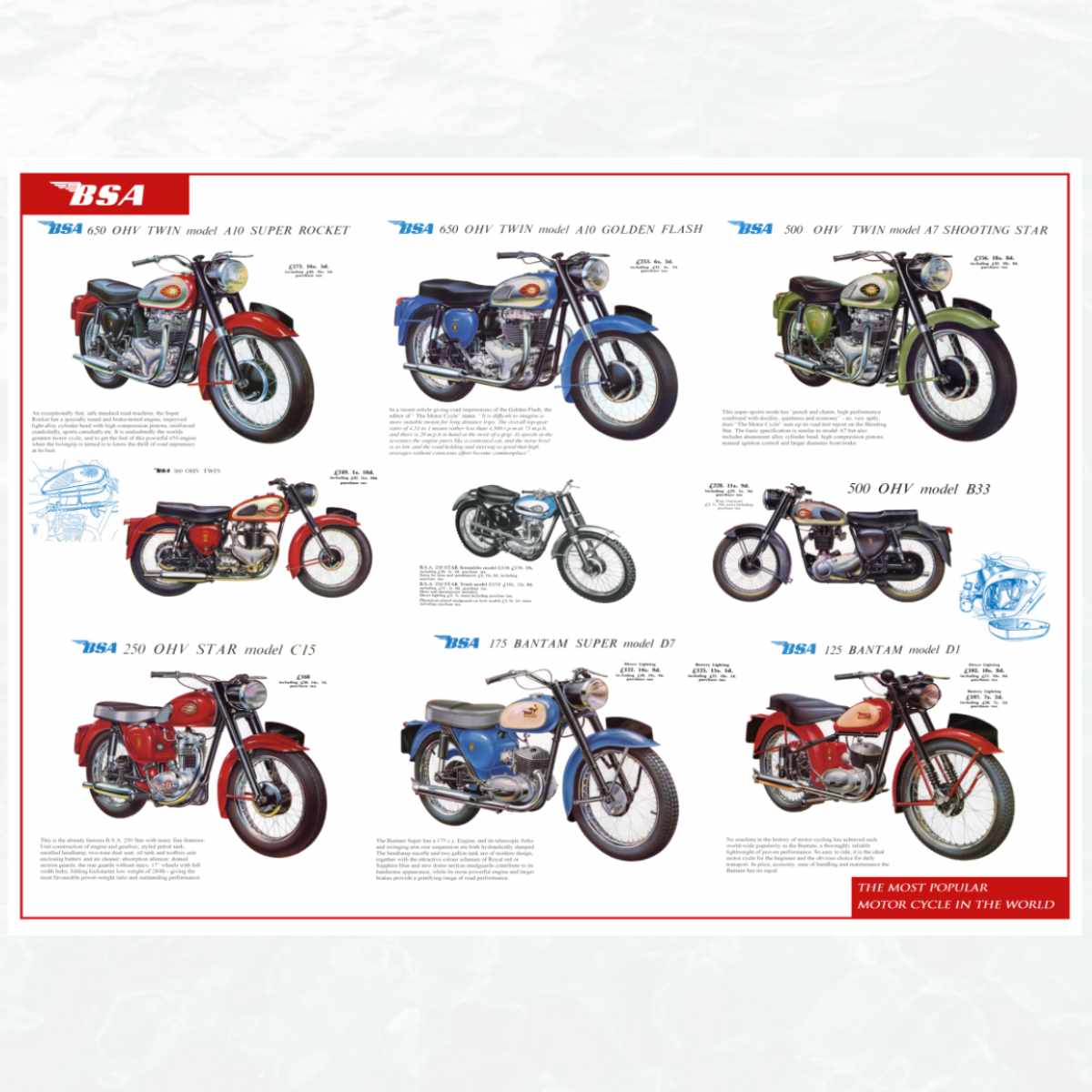 1960 BSA Motorcycle Range Poster . Print available in 3 sizes